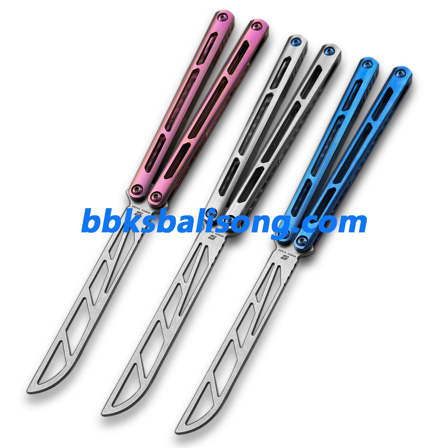 スポーツトイ・アクショントイ Armed Shark Tsunami Clone ARMED SHARK Tsunami Balisong Clone Titanium Chanwich Handle