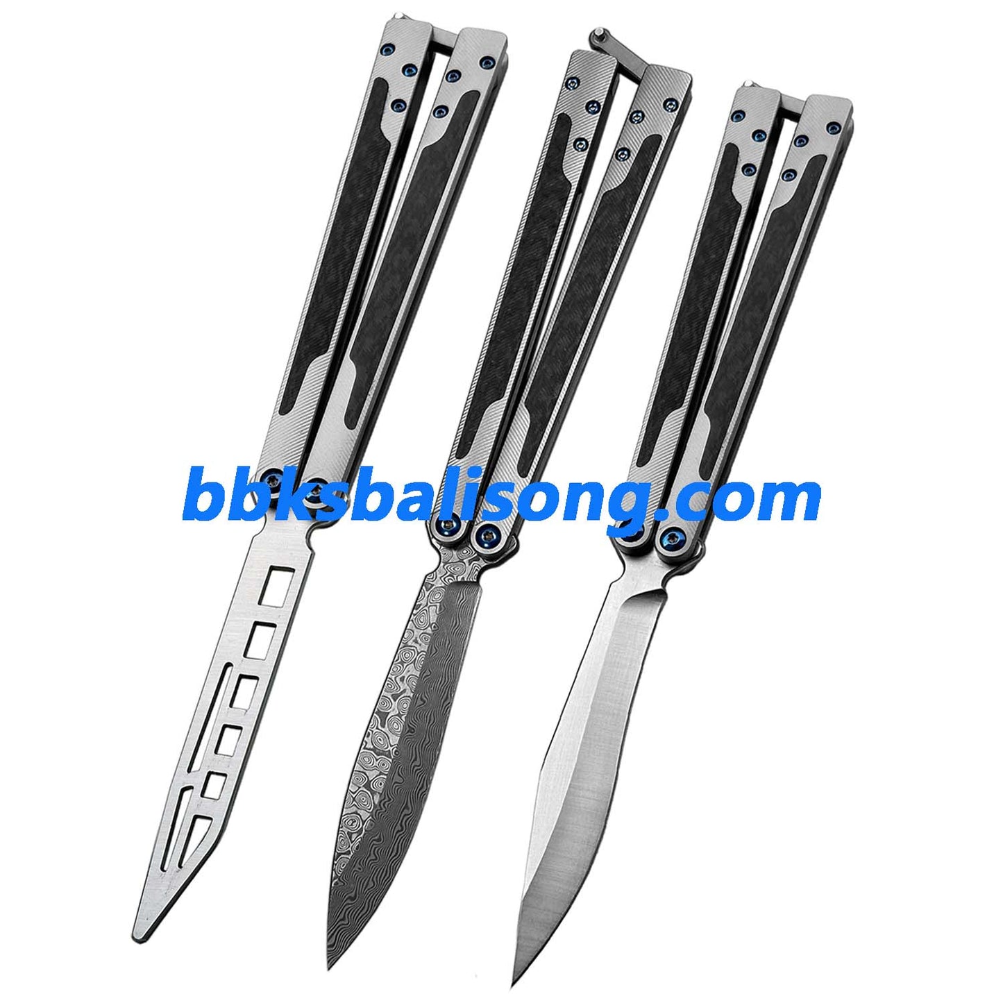 Theone EX10 Balisong Clone Carbon Fiber Patch+Titanium Handle Damascus Blade