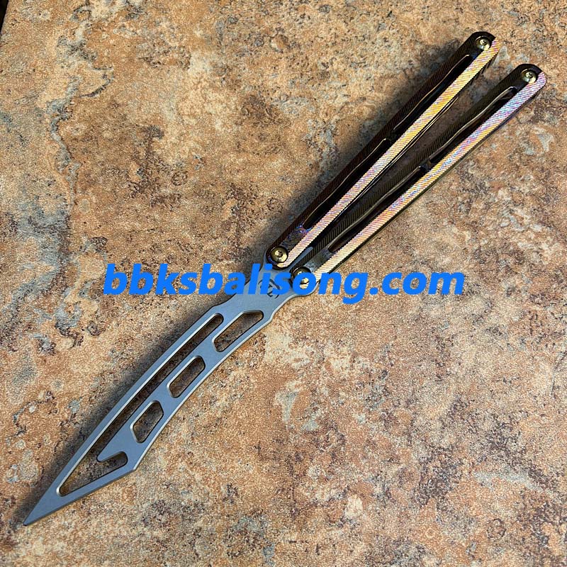Theone Tyrannosaurus Rex Balisong Titanium Handle Damascus Blade