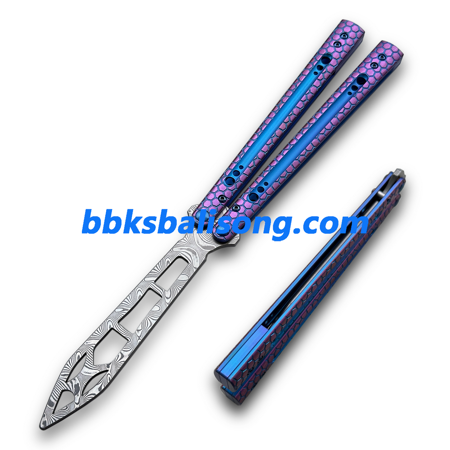 Theone Python Balisong Clone Titanium Handle Damascus Blade