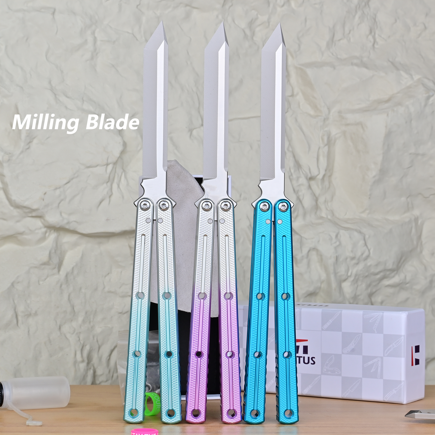 Titus Kraken V3 Balisong Clone 7075 Aluminum False Edge Blade