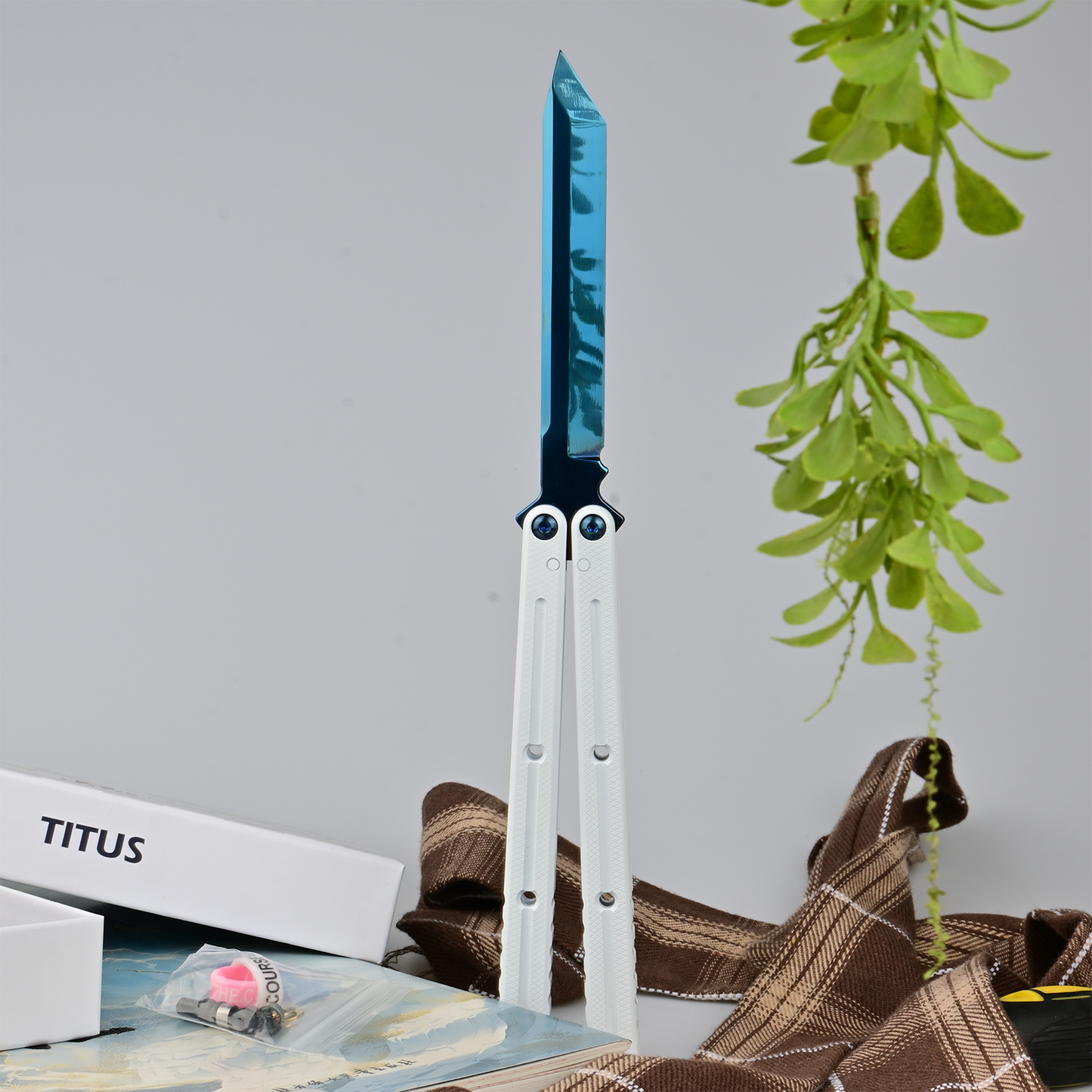 Titus Kraken V3 Balisong Clone Ceramic Coating Handle Sapphire Blade