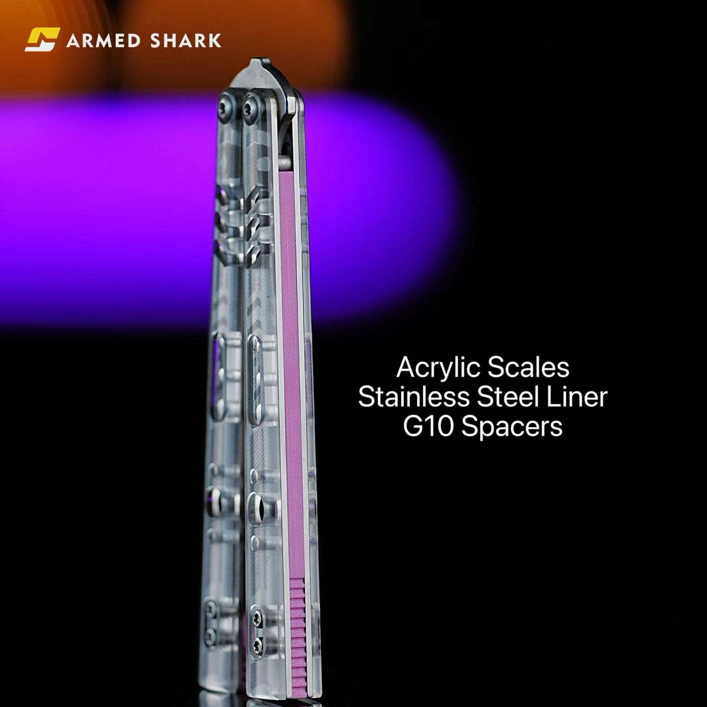 ARMED SHARK Stainless Replicant Balisong Clone Acrylic scales