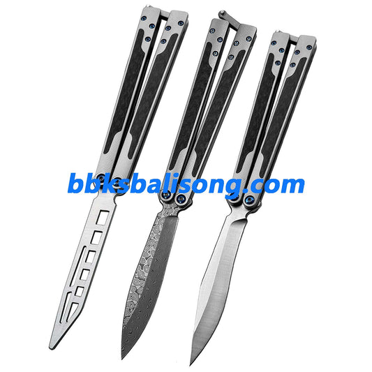 Theone EX10 Balisong Clone Carbon Fiber Patch+Titanium Handle Damascus Blade