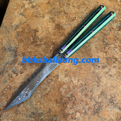 Theone Tyrannosaurus Rex Balisong Titanium Handle Damascus Blade