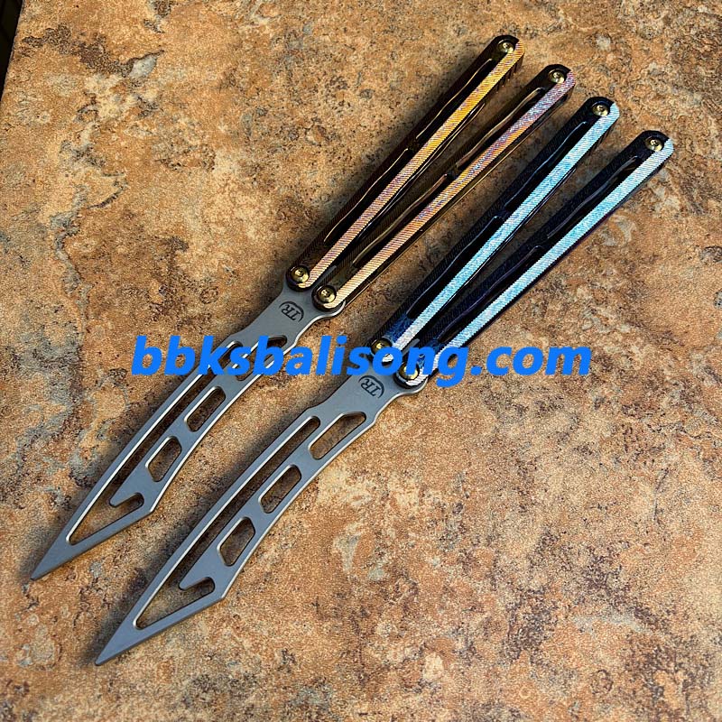 Theone Tyrannosaurus Rex Balisong Titanium Handle Damascus Blade