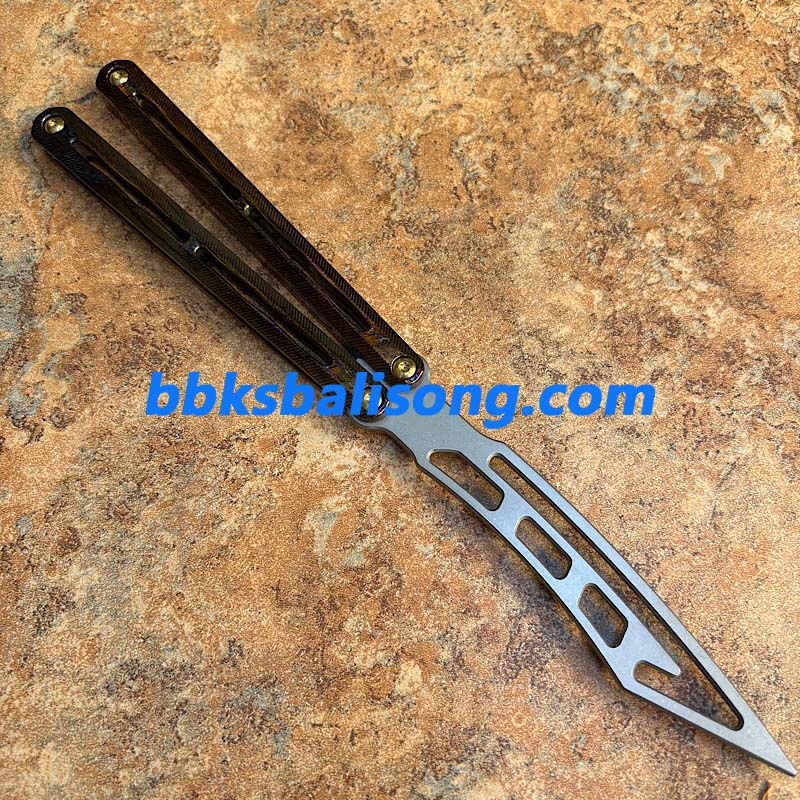 Theone Tyrannosaurus Rex Balisong Titanium Handle Damascus Blade