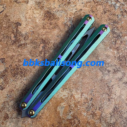 Theone Tyrannosaurus Rex Balisong Titanium Handle Damascus Blade
