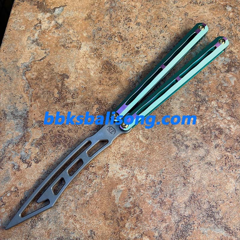 Theone Tyrannosaurus Rex Balisong Titanium Handle Damascus Blade