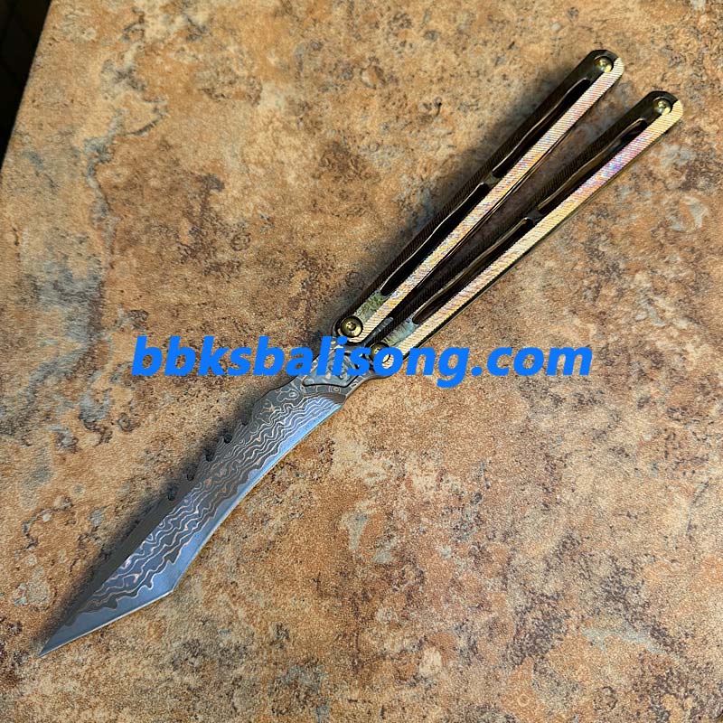 Theone Tyrannosaurus Rex Balisong Titanium Handle Damascus Blade