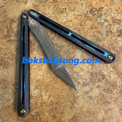Theone Tyrannosaurus Rex Balisong Titanium Handle Damascus Blade