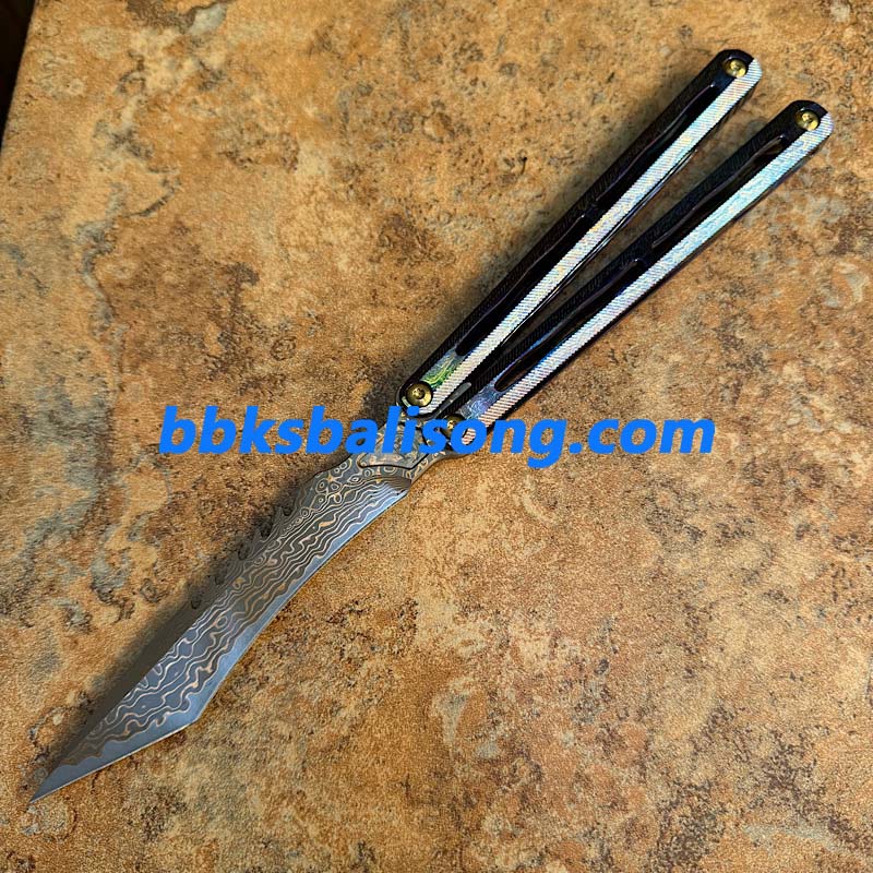 Theone Tyrannosaurus Rex Balisong Titanium Handle Damascus Blade