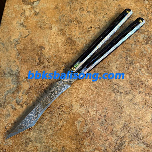 Theone Tyrannosaurus Rex Balisong Titanium Handle Damascus Blade