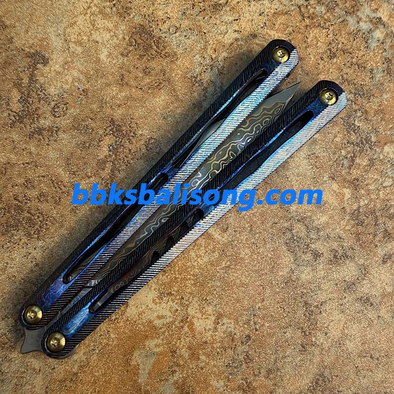 Theone Tyrannosaurus Rex Balisong Titanium Handle Damascus Blade
