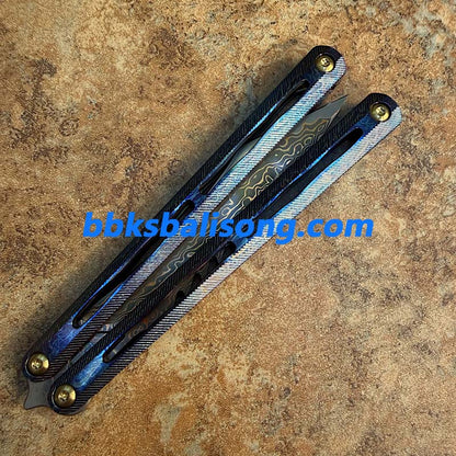 Theone Tyrannosaurus Rex Balisong Titanium Handle Damascus Blade