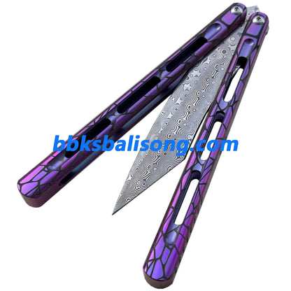 Theone Viper Balisong Clone Titanium Handle Damascus Blade BBKSbalisong