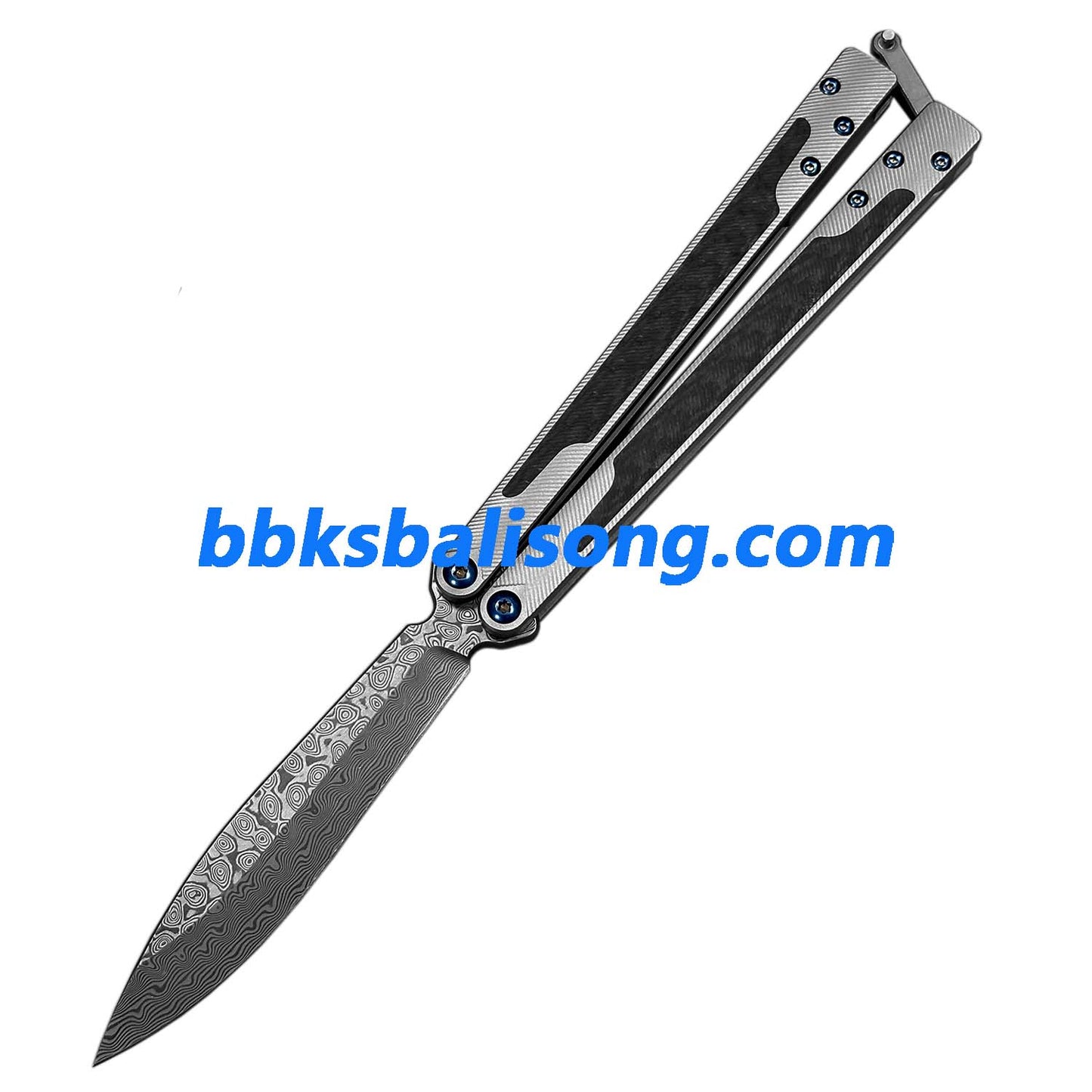 Theone EX10 Balisong Clone Carbon Fiber Patch+Titanium Handle Damascus Blade