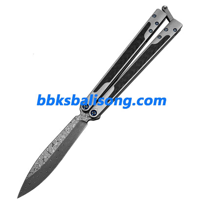 Theone EX10 Balisong Clone Carbon Fiber Patch+Titanium Handle Damascus Blade