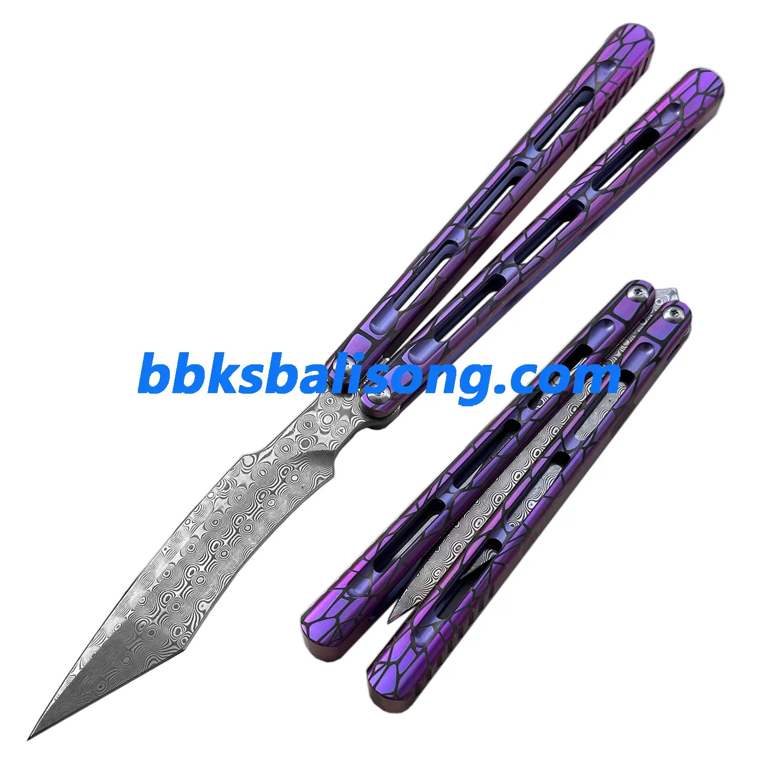 Theone Viper Balisong Clone Titanium Handle Damascus Blade BBKSbalisong