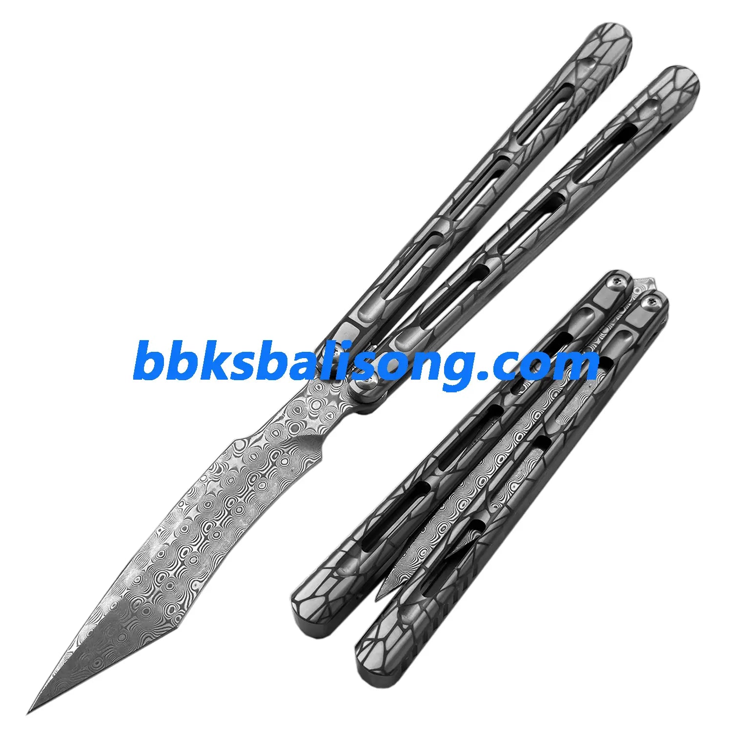 Theone Viper Balisong Clone Titanium Handle Damascus Blade BBKSbalisong