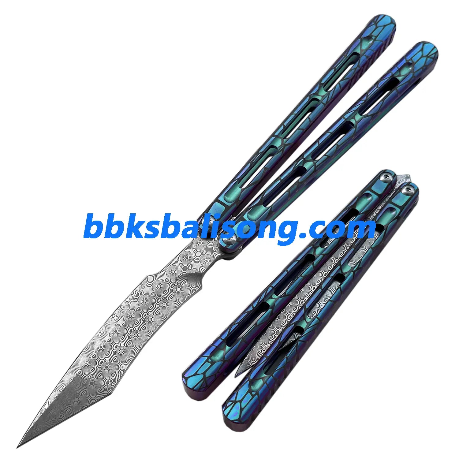 Theone Viper Balisong Clone Titanium Handle Damascus Blade BBKSbalisong