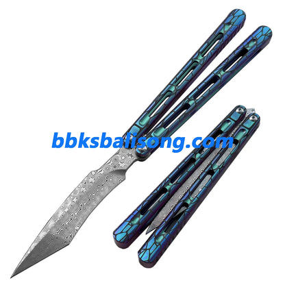 Theone Viper Balisong Clone Titanium Handle Damascus Blade BBKSbalisong