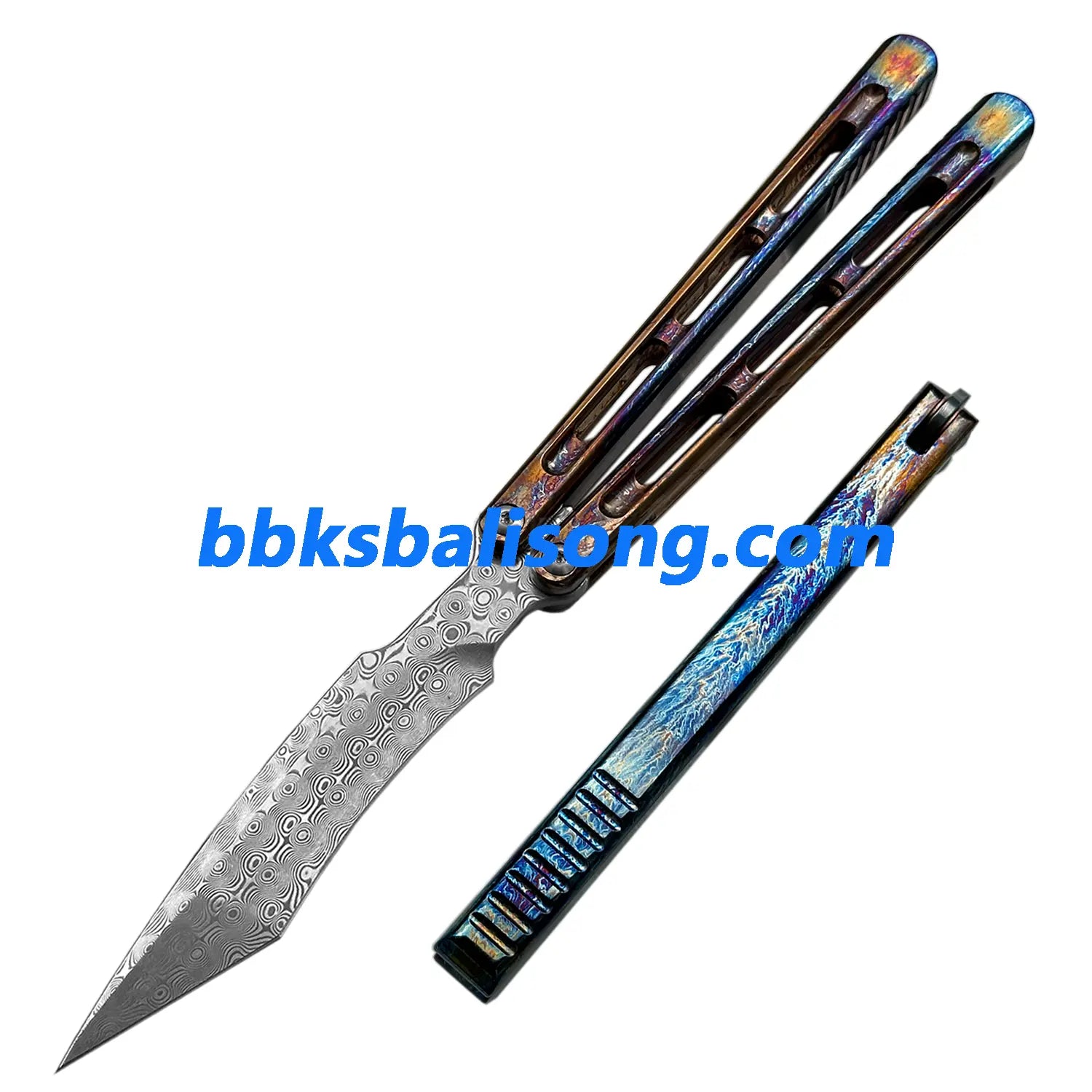 Theone Viper Balisong Clone Titanium Handle Damascus Blade BBKSbalisong