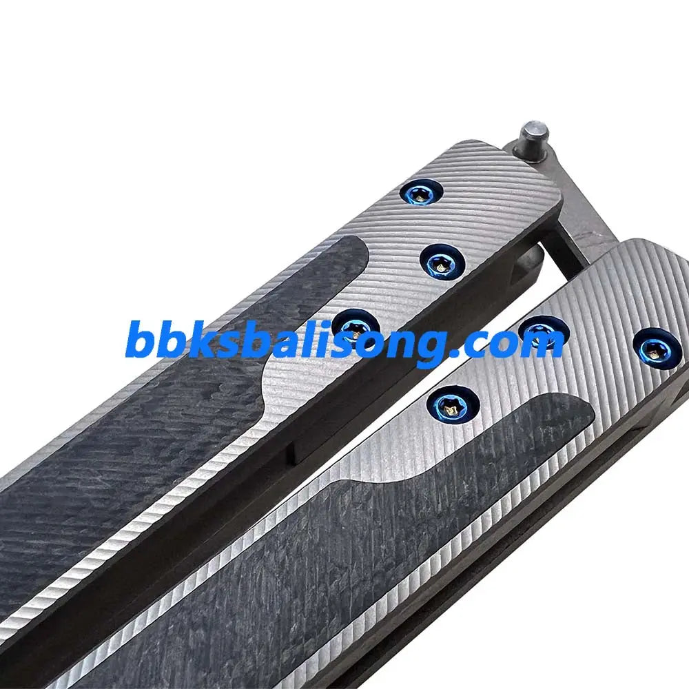 Theone EX10 Balisong Clone Carbon Fiber Patch+Titanium Handle Damascus Blade BBKSbalisong