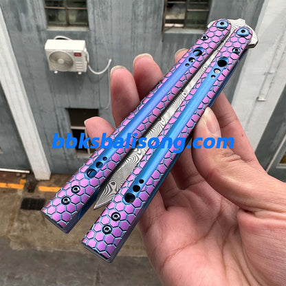 Theone Python Balisong Clone Titanium Handle Damascus Blade