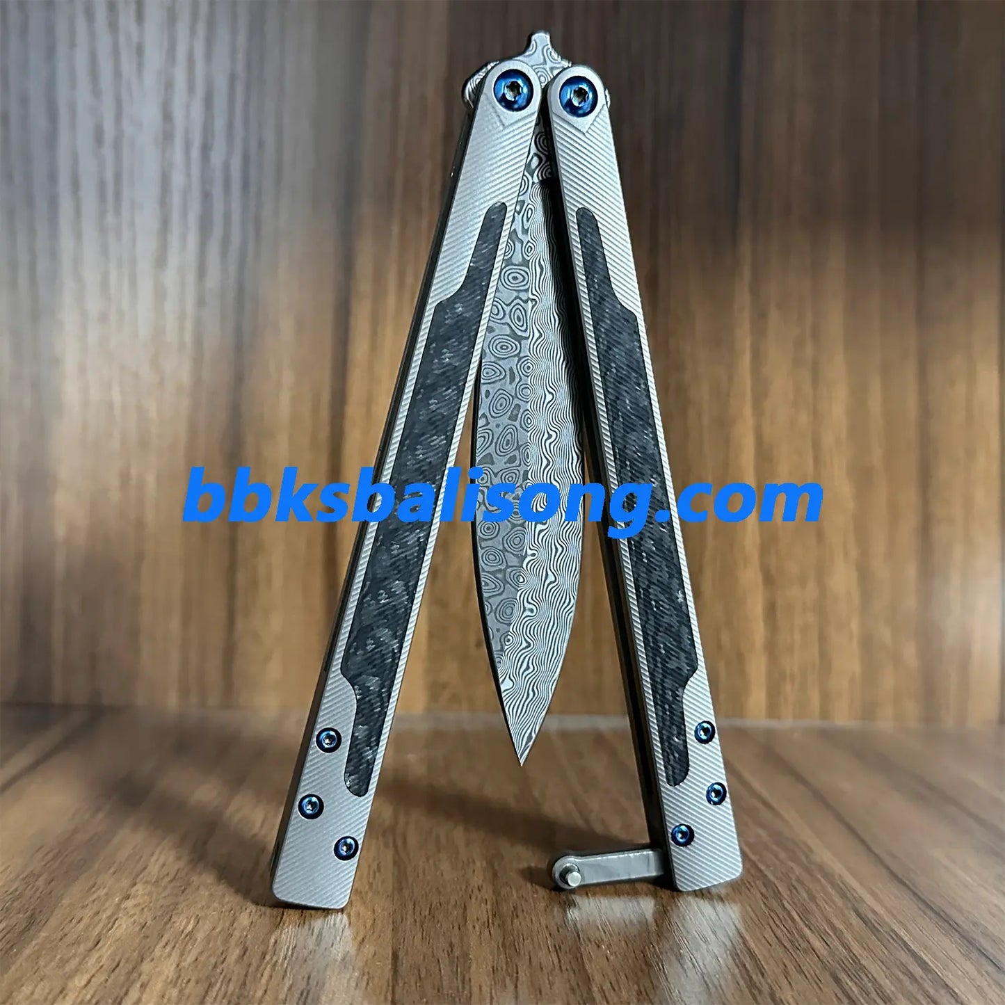 Theone EX10 Balisong Clone Carbon Fiber Patch+Titanium Handle Damascus Blade BBKSbalisong