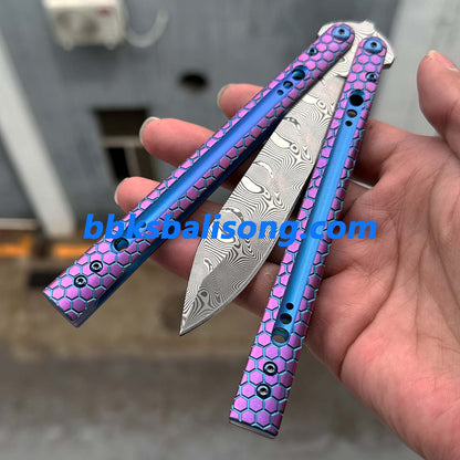 Theone Python Balisong Clone Titanium Handle Damascus Blade