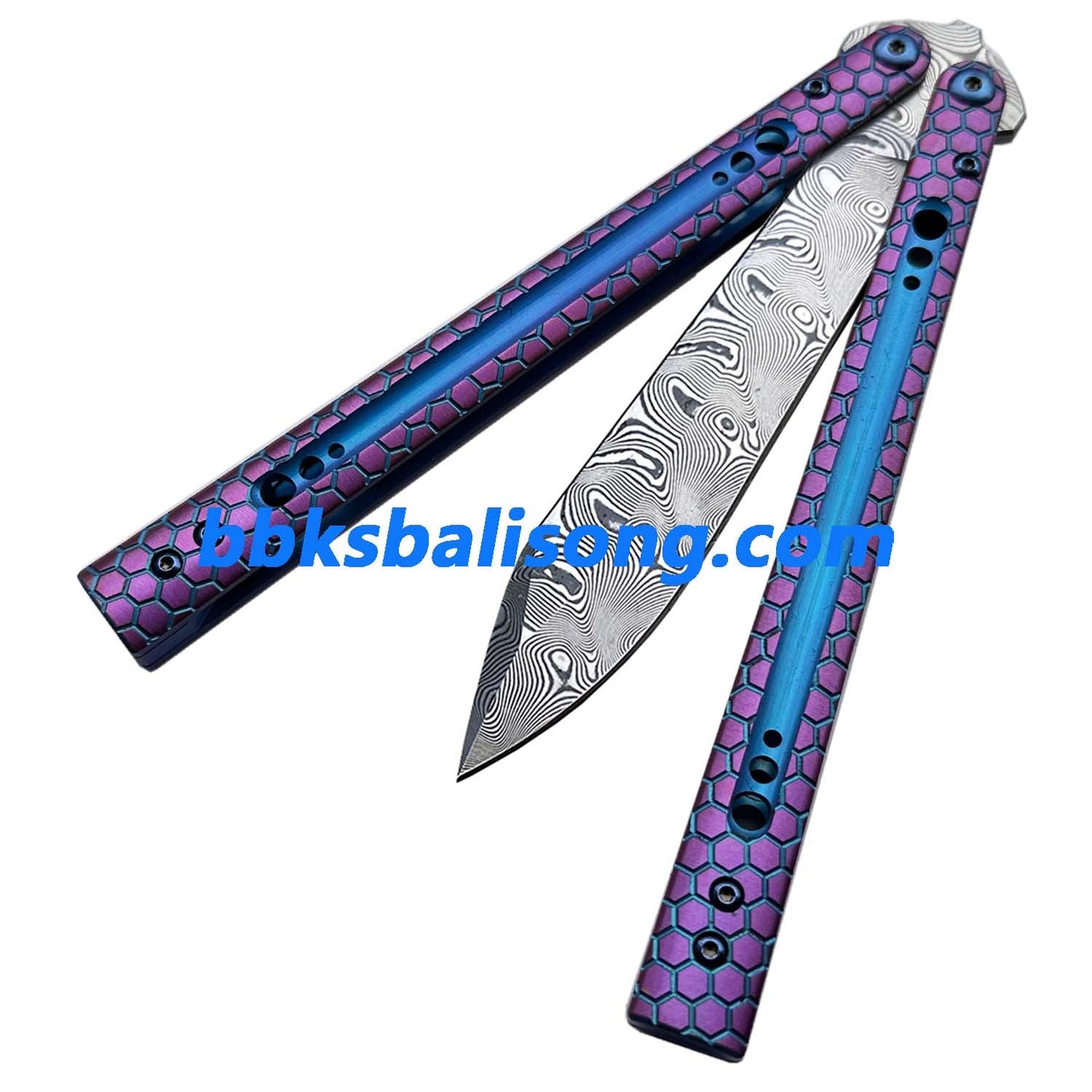 Theone Python Balisong Clone Titanium Handle Damascus Blade