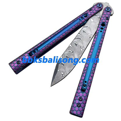 Theone Python Balisong Clone Titanium Handle Damascus Blade