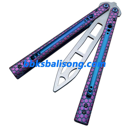 Theone Python Balisong Clone Titanium Handle Damascus Blade