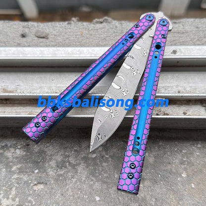 Theone Python Balisong Clone Titanium Handle Damascus Blade