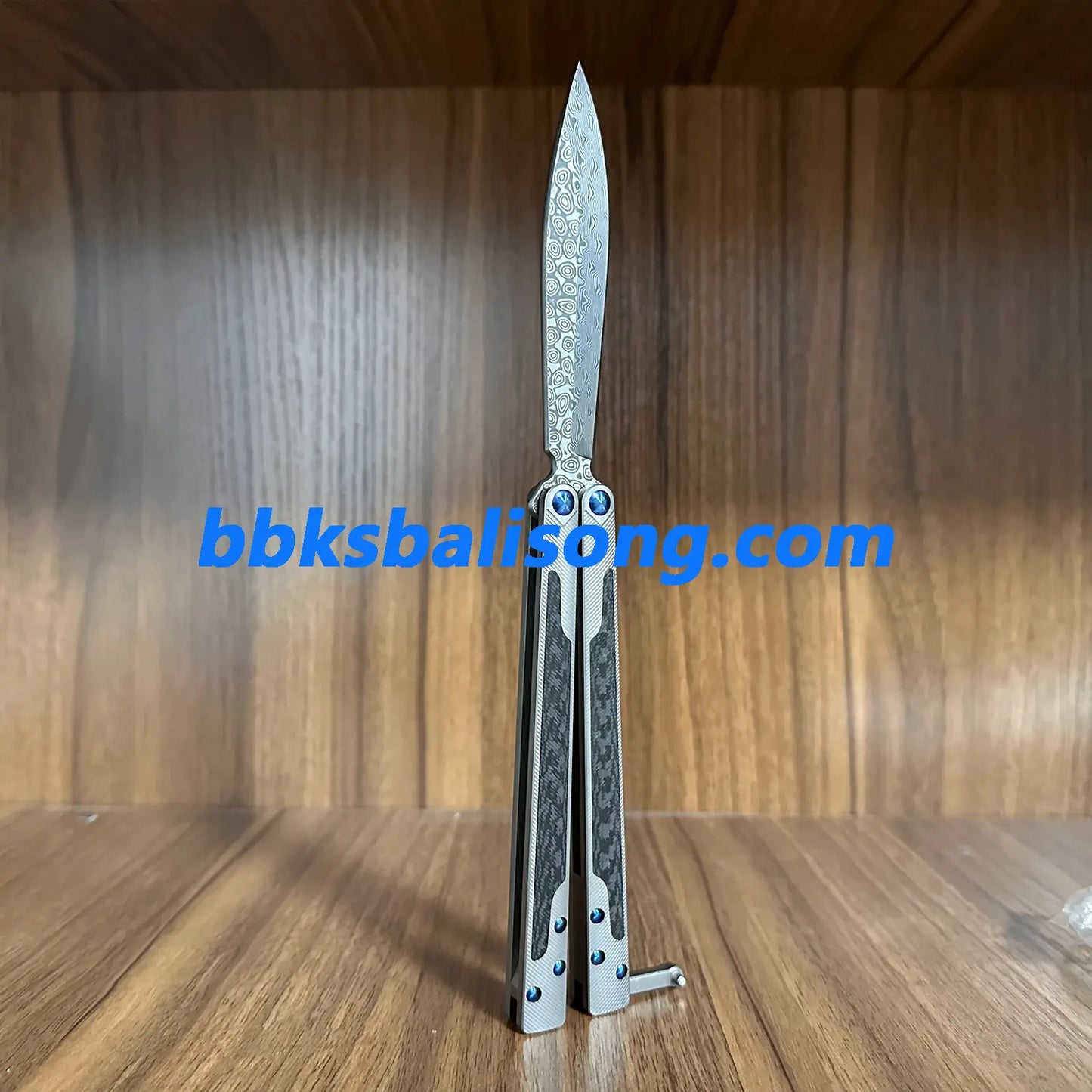 Theone EX10 Balisong Clone Carbon Fiber Patch+Titanium Handle Damascus Blade BBKSbalisong