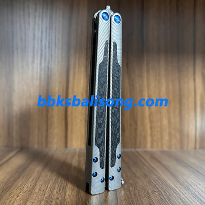 Theone EX10 Balisong Clone Carbon Fiber Patch+Titanium Handle Damascus Blade BBKSbalisong