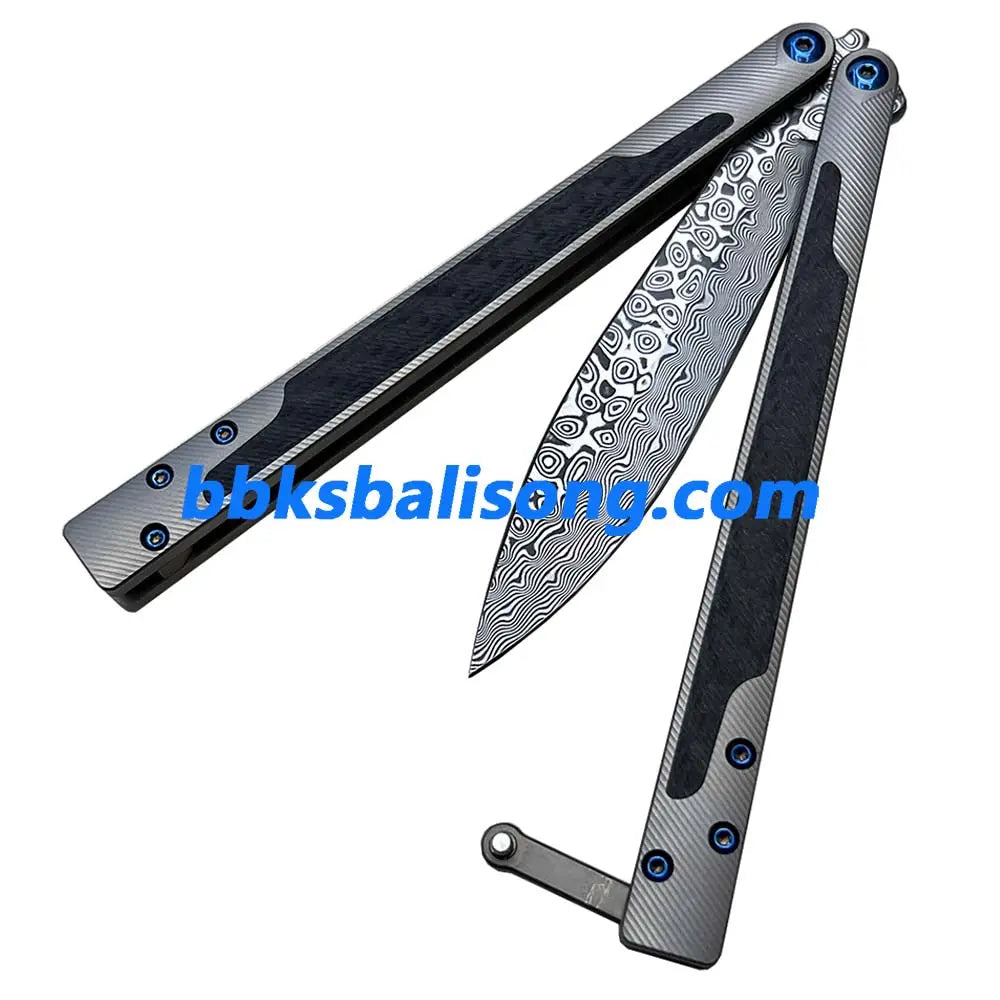 Theone EX10 Balisong Clone Carbon Fiber Patch+Titanium Handle Damascus Blade BBKSbalisong