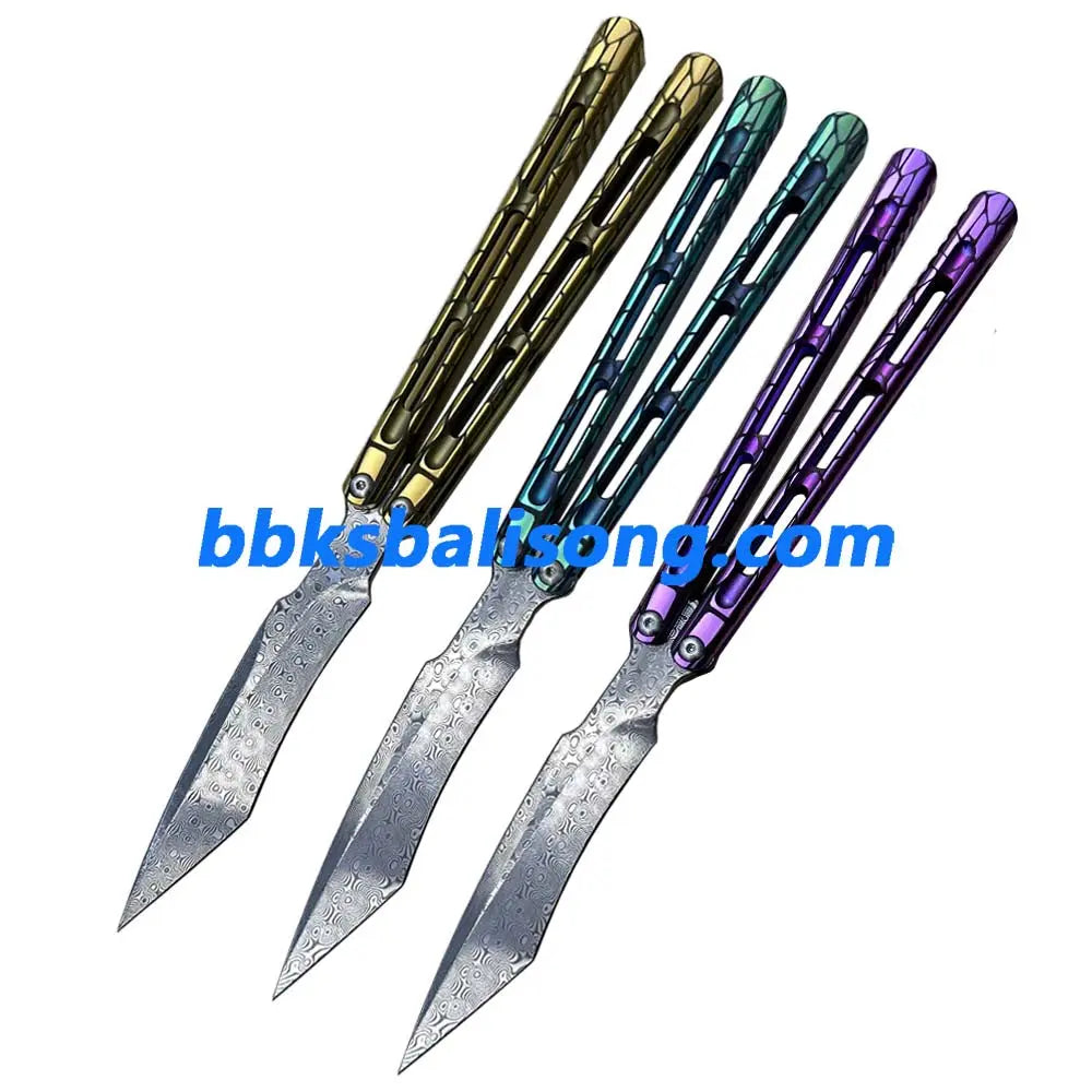 Theone Viper Balisong Clone Titanium Handle Damascus Blade BBKSbalisong