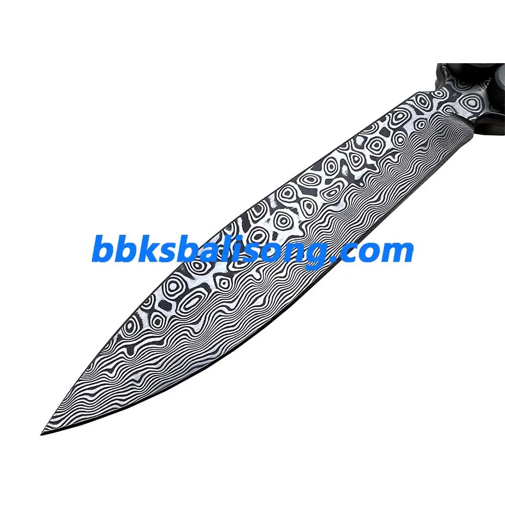 Theone EX10 Balisong Clone Carbon Fiber Patch+Titanium Handle Damascus Blade BBKSbalisong