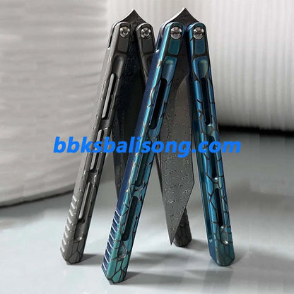 Theone Viper Balisong Clone Titanium Handle Damascus Blade BBKSbalisong