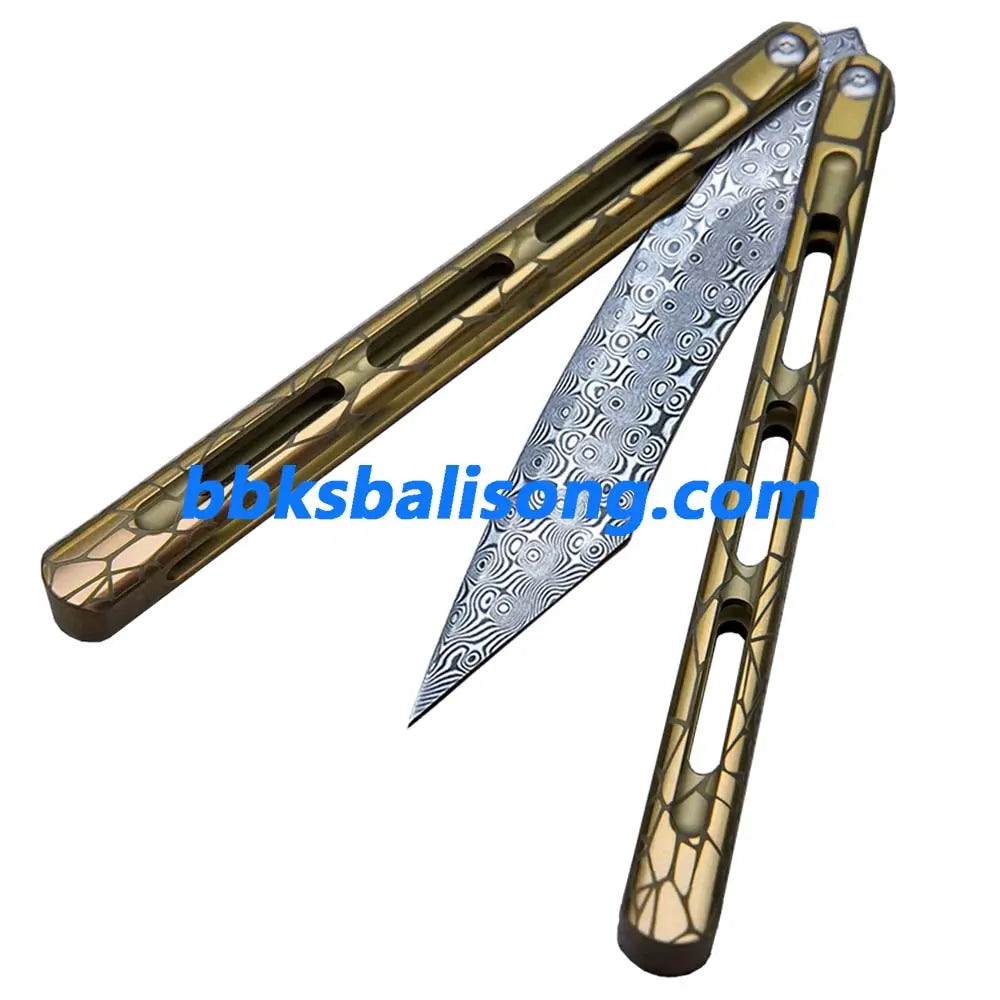 Theone Viper Balisong Clone Titanium Handle Damascus Blade BBKSbalisong