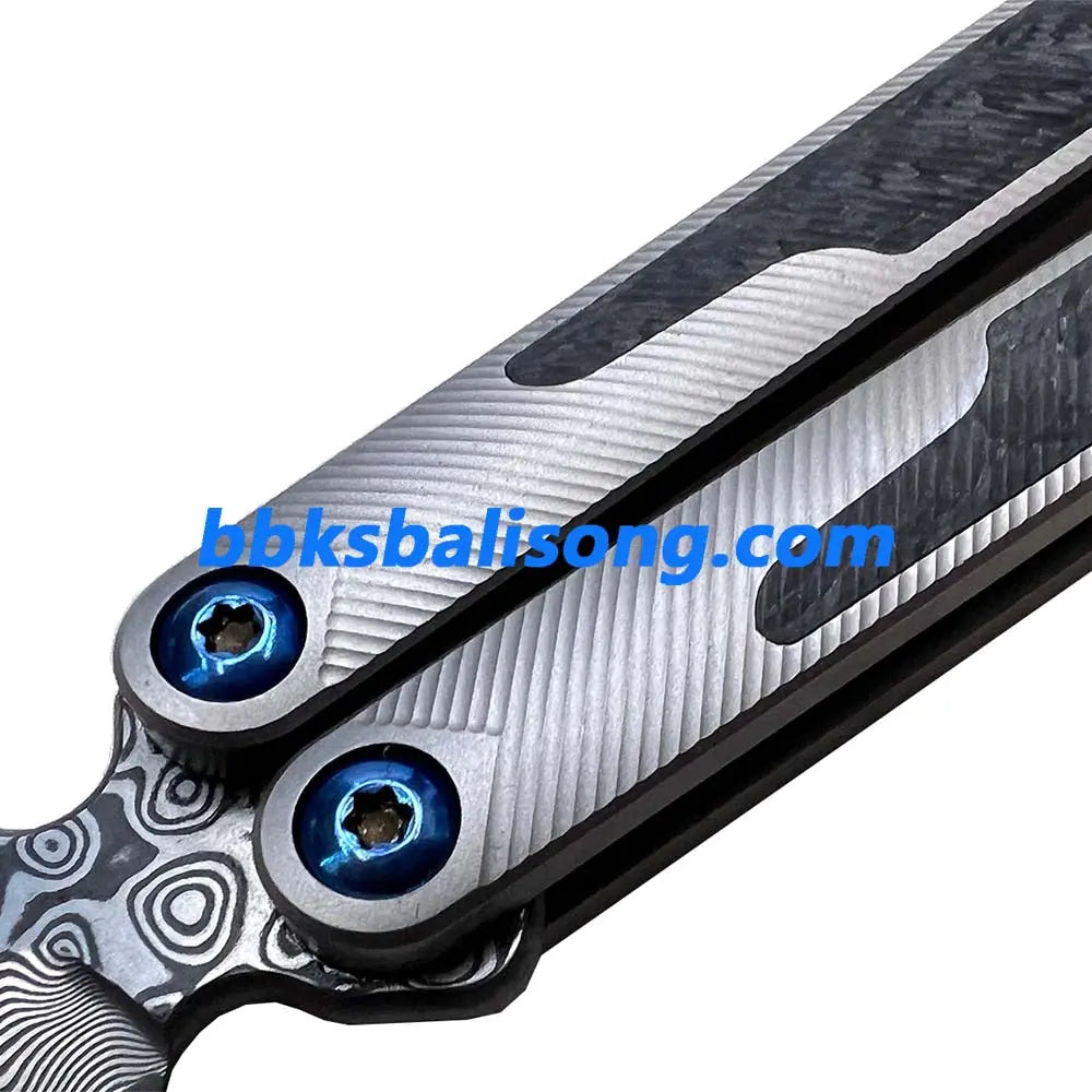 Theone EX10 Balisong Clone Carbon Fiber Patch+Titanium Handle Damascus Blade BBKSbalisong