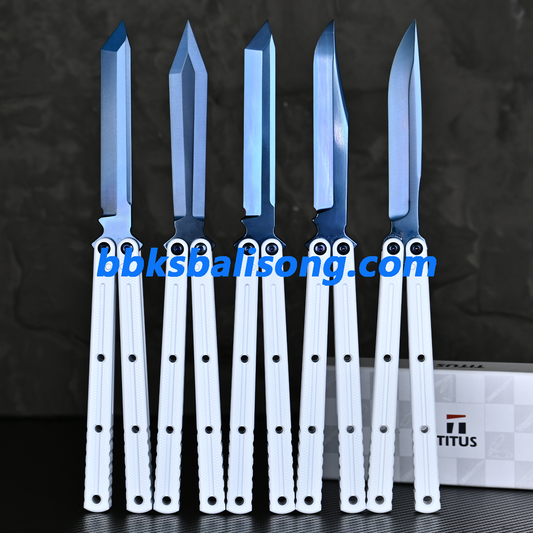 Titus Kraken V3 Balisong Clone Ceramic Coating Handle Sapphire Blade