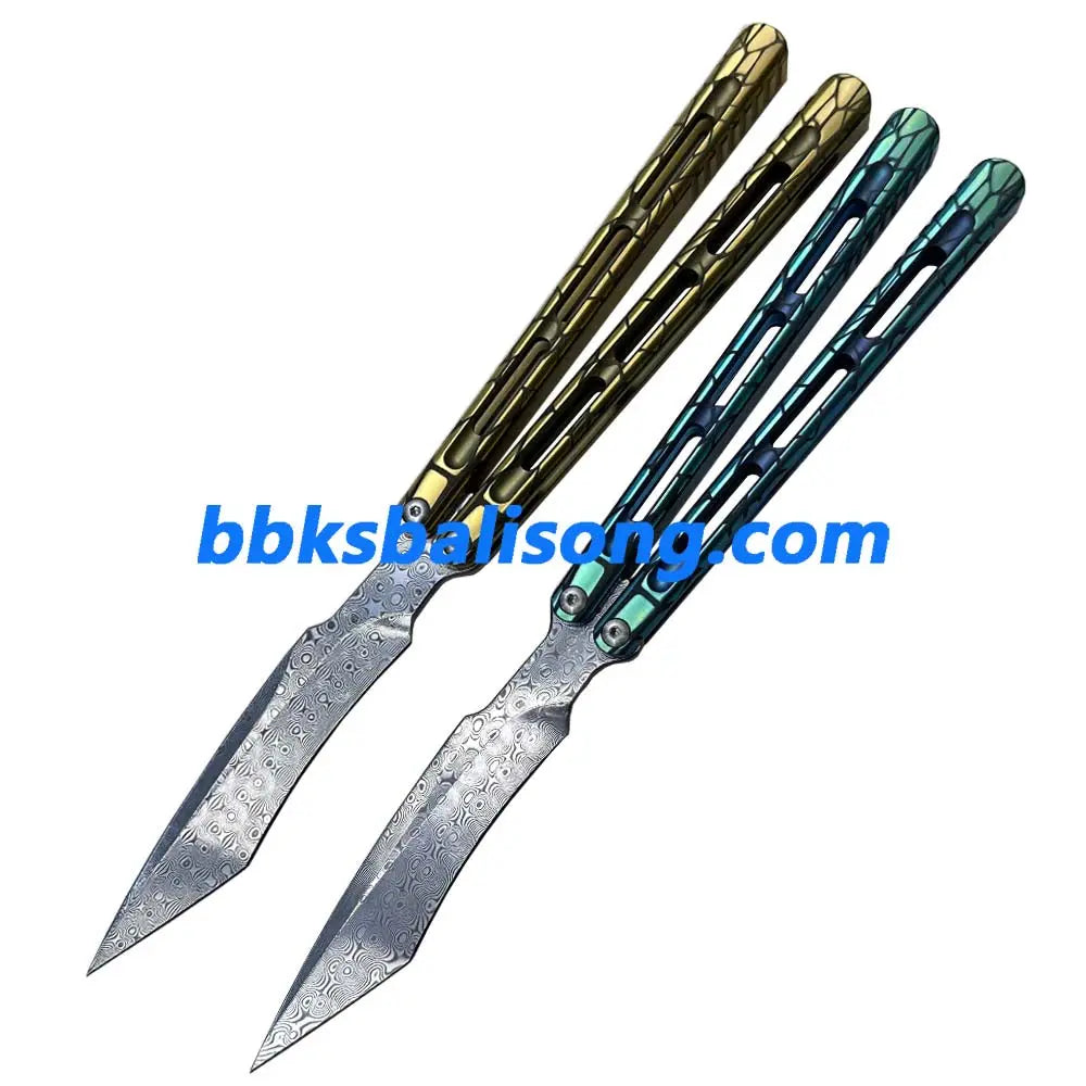 Theone Viper Balisong Clone Titanium Handle Damascus Blade BBKSbalisong